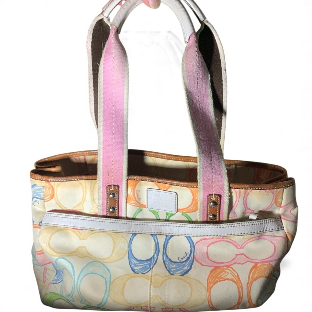 Coach Multicolor Tote with Pink and Blue Accents (item#157) (coach f10674)